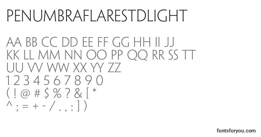 A fonte PenumbraflarestdLight – alfabeto, números, caracteres especiais