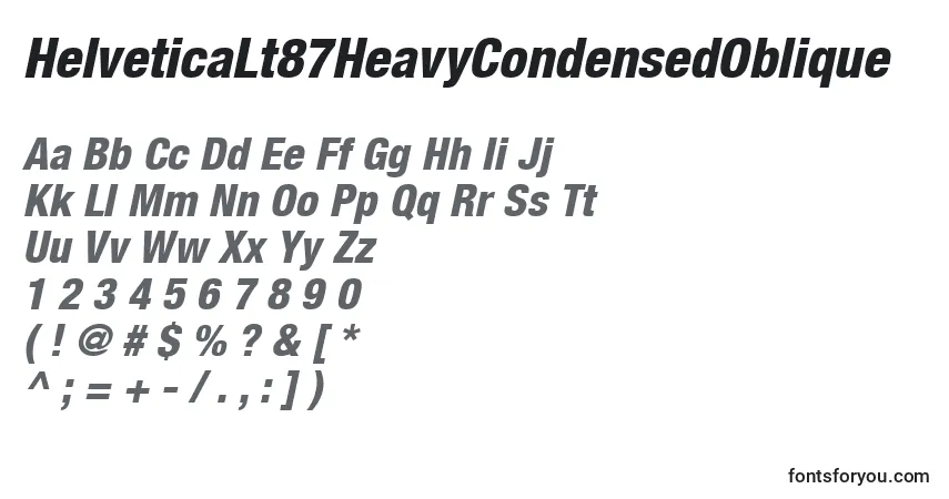 A fonte HelveticaLt87HeavyCondensedOblique – alfabeto, números, caracteres especiais