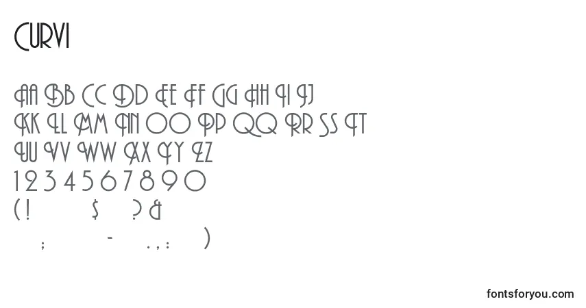 A fonte Curvi – alfabeto, números, caracteres especiais
