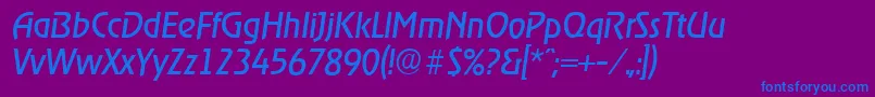 フォントOnstageserialItalic – 紫色の背景に青い文字