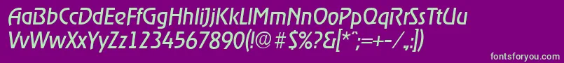 フォントOnstageserialItalic – 紫の背景に緑のフォント