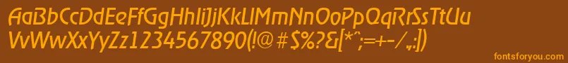 フォントOnstageserialItalic – オレンジ色の文字が茶色の背景にあります。