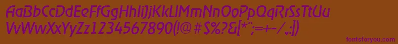 フォントOnstageserialItalic – 紫色のフォント、茶色の背景