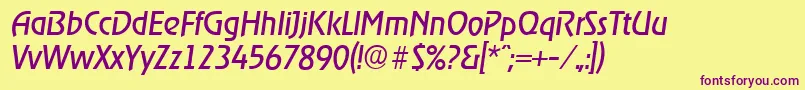 フォントOnstageserialItalic – 紫色のフォント、黄色の背景