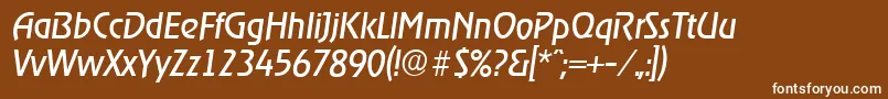 OnstageserialItalic-fontti – valkoiset fontit ruskealla taustalla