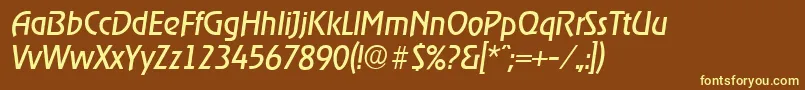 OnstageserialItalic-fontti – keltaiset fontit ruskealla taustalla