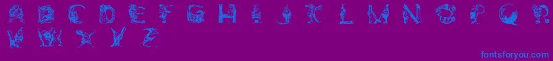 ElfabetDecorative-Schriftart – Blaue Schriften auf violettem Hintergrund