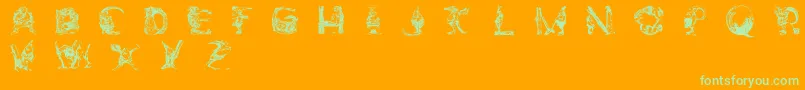 Fonte ElfabetDecorative – fontes verdes em um fundo laranja
