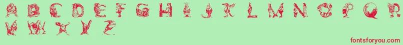 フォントElfabetDecorative – 赤い文字の緑の背景