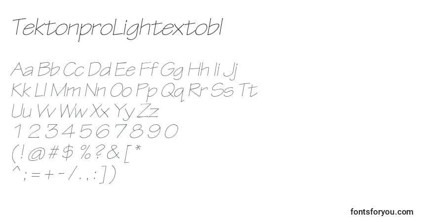 Fuente TektonproLightextobl - alfabeto, números, caracteres especiales
