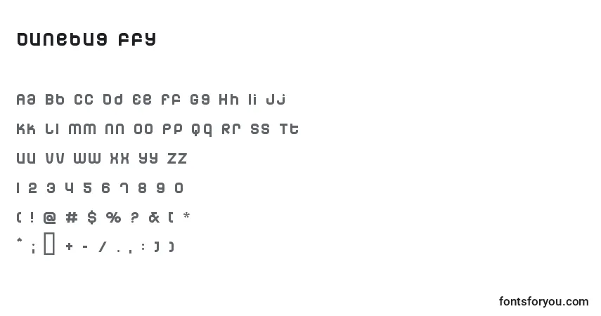 Czcionka Dunebug ffy – alfabet, cyfry, specjalne znaki
