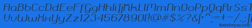Czcionka Okolaks Regular Italic – czarne czcionki na niebieskim tle