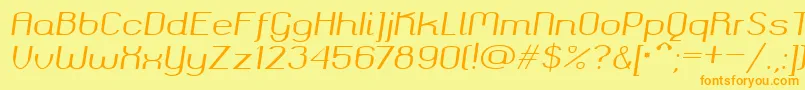 フォントOkolaks Regular Italic – オレンジの文字が黄色の背景にあります。
