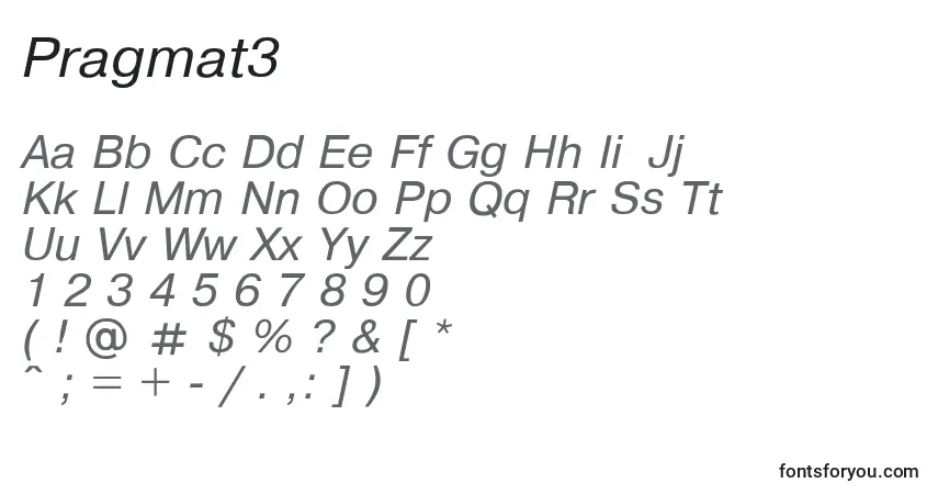 Schriftart Pragmat3 – Alphabet, Zahlen, spezielle Symbole