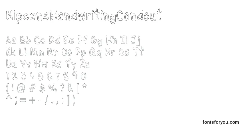 Czcionka NipcensHandwritingCondout – alfabet, cyfry, specjalne znaki