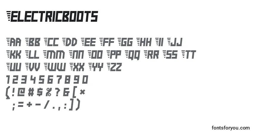 Schriftart Electricboots – Alphabet, Zahlen, spezielle Symbole