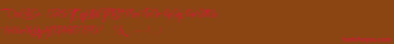 フォントKarineAimeLesChocolats – 赤い文字が茶色の背景にあります。