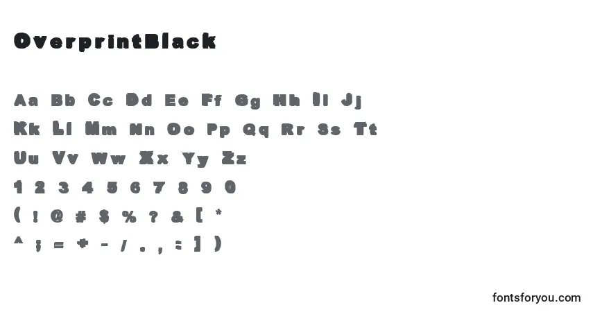 A fonte OverprintBlack – alfabeto, números, caracteres especiais