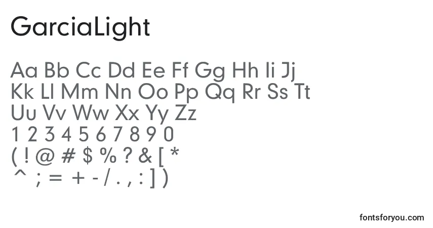 Шрифт GarciaLight – алфавит, цифры, специальные символы
