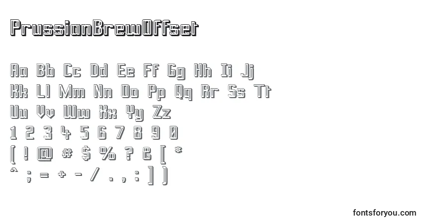 A fonte PrussianBrewOffset – alfabeto, números, caracteres especiais