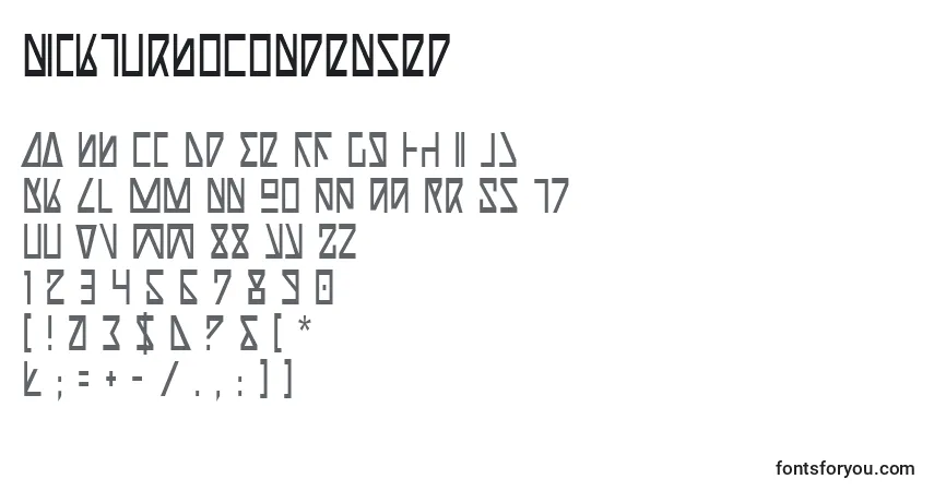 A fonte NickTurboCondensed – alfabeto, números, caracteres especiais