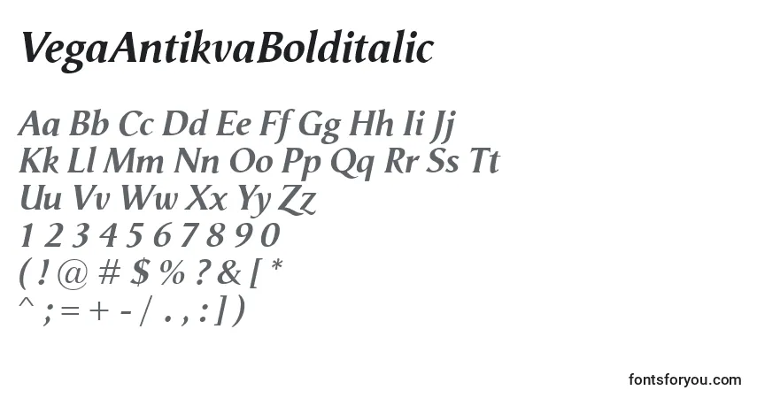 VegaAntikvaBolditalic-fontti – aakkoset, numerot, erikoismerkit