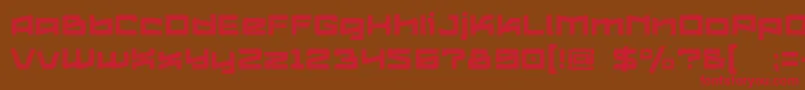 フォントLogofontikStripes4f – 赤い文字が茶色の背景にあります。