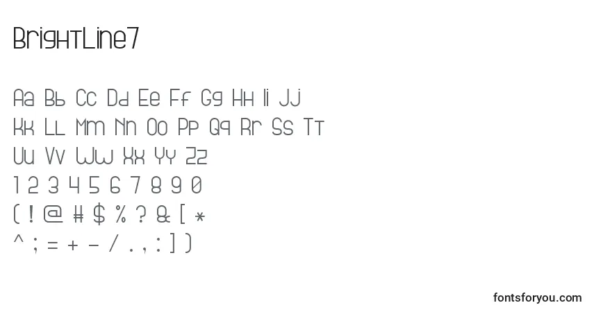 A fonte BrightLine7 – alfabeto, números, caracteres especiais