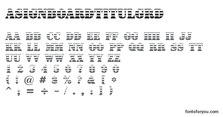 Schriftart ASignboardtitulgrd – Alphabet, Zahlen, spezielle Symbole