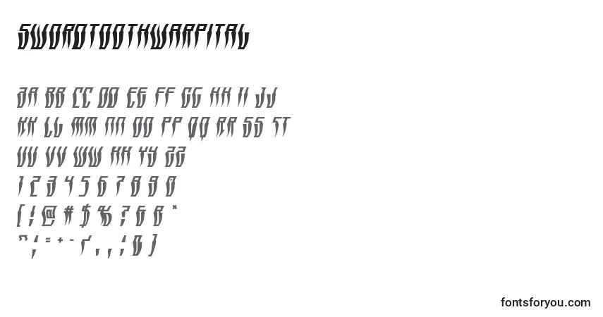 Czcionka Swordtoothwarpital – alfabet, cyfry, specjalne znaki