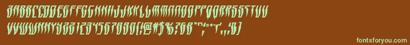 フォントSwordtoothwarpital – 緑色の文字が茶色の背景にあります。