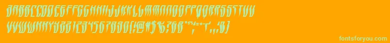 Swordtoothwarpital-Schriftart – Grüne Schriften auf orangefarbenem Hintergrund