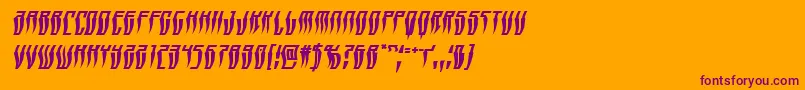 Swordtoothwarpital-Schriftart – Violette Schriften auf orangefarbenem Hintergrund