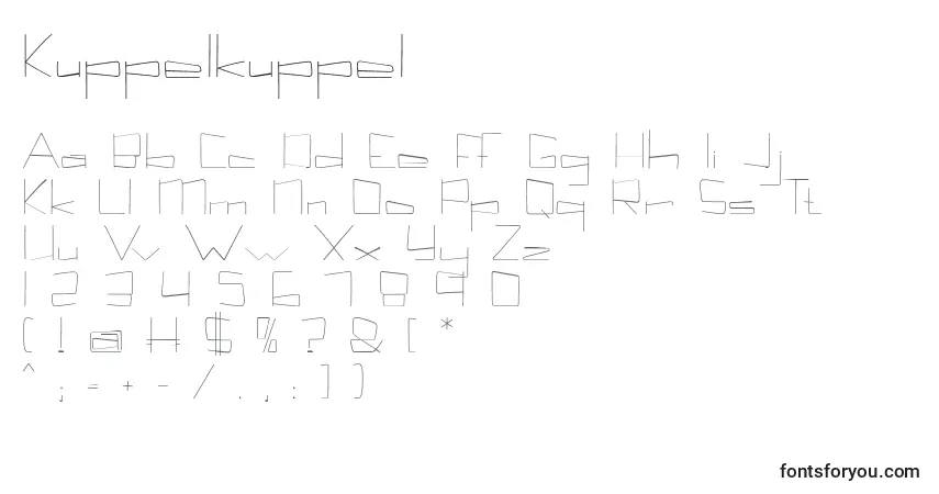 Czcionka Kuppelkuppel – alfabet, cyfry, specjalne znaki