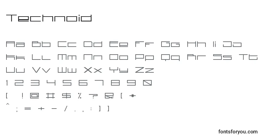 Schriftart Technoid – Alphabet, Zahlen, spezielle Symbole