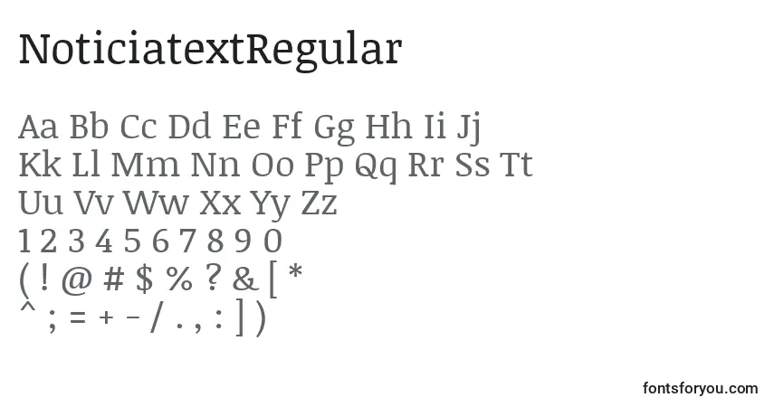 Шрифт NoticiatextRegular – алфавит, цифры, специальные символы
