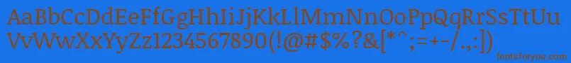 フォントNoticiatextRegular – 茶色の文字が青い背景にあります。