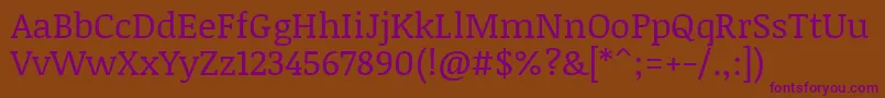 NoticiatextRegular-Schriftart – Violette Schriften auf braunem Hintergrund