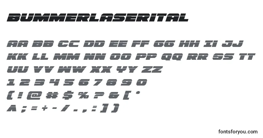 Bummerlaserital Font – alphabet, numbers, special characters