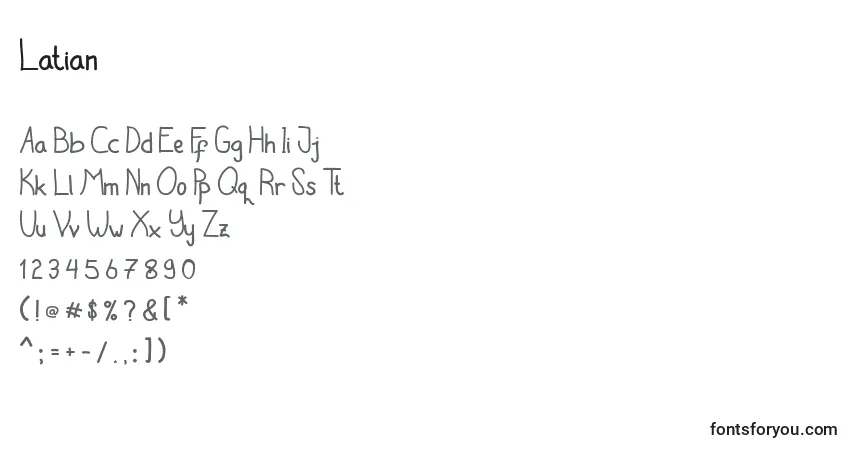 Schriftart Latian – Alphabet, Zahlen, spezielle Symbole