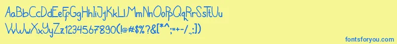 フォントLatian – 青い文字が黄色の背景にあります。