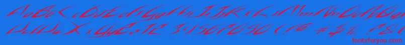 Rosebud-Schriftart – Rote Schriften auf blauem Hintergrund