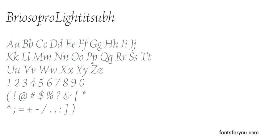 A fonte BriosoproLightitsubh – alfabeto, números, caracteres especiais