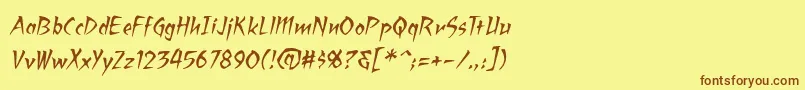 フォントRagingredlotusBbItalic – 茶色の文字が黄色の背景にあります。