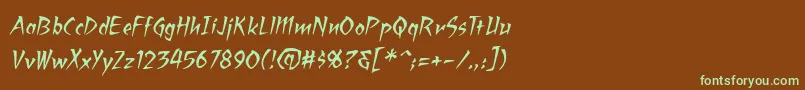 フォントRagingredlotusBbItalic – 緑色の文字が茶色の背景にあります。