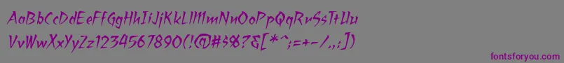 フォントRagingredlotusBbItalic – 紫色のフォント、灰色の背景