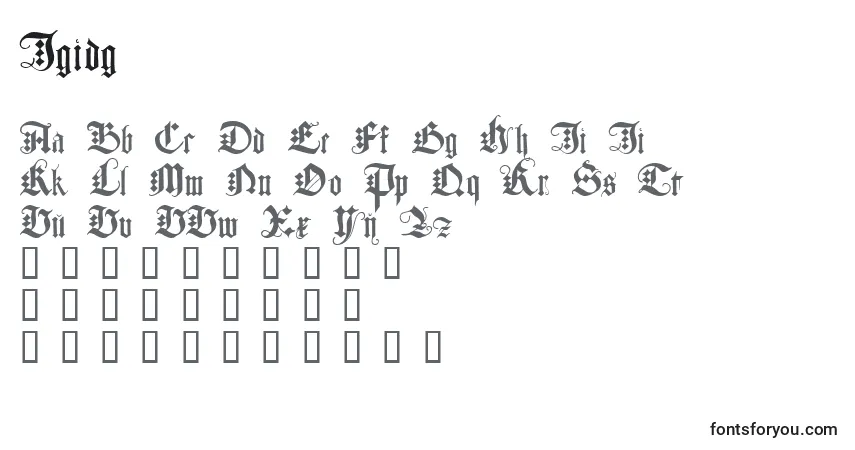 Czcionka Jgjdg – alfabet, cyfry, specjalne znaki