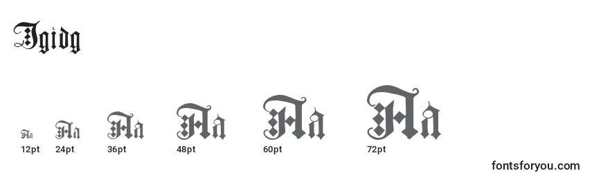 Größen der Schriftart Jgjdg