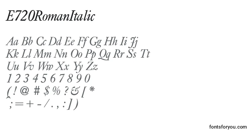 E720RomanItalic Font – alphabet, numbers, special characters