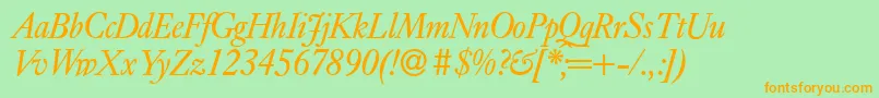 E720RomanItalic-Schriftart – Orangefarbene Schriften auf grünem Hintergrund